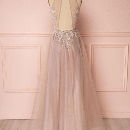 Prom Dresses,lace Applique Tulle Long Prom Dress,..