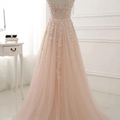 Prom Dresses,a Line Sheer Neck Cap Sleeves Tulle..