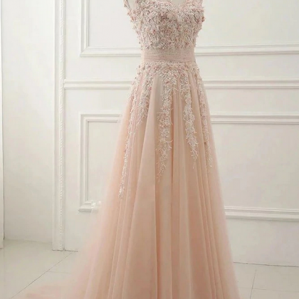 Prom Dresses,a Line Sheer Neck Cap Sleeves Tulle..