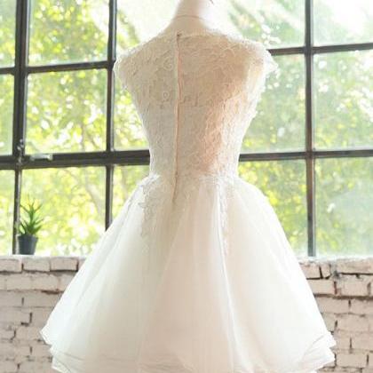 White Lace Tulle Short Prom Dress,cute Homecoming..