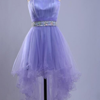Tulle High Low Beaded Teen Party Dress, Short Prom..