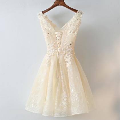 Adorable Short Lace V-neckline Homecoming Dress,..