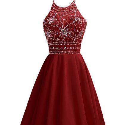 Wine Red Short Homecoming Dresses With Sparkle..