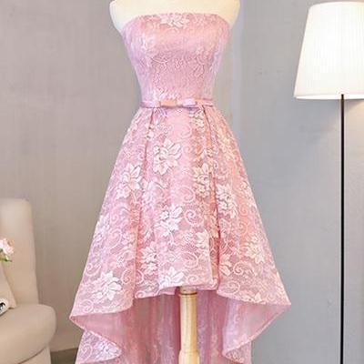 Pink Cute High Low Lace Homecoming Dress, Cute..