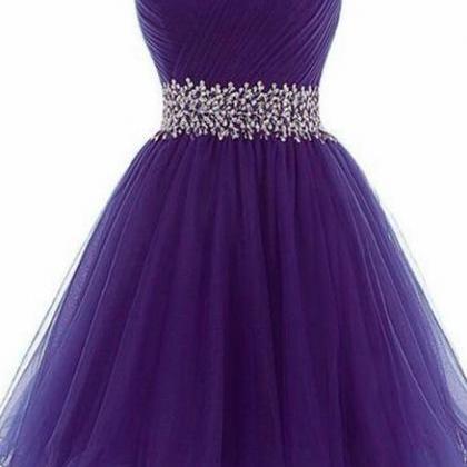 Purple Tulle Beaded And Sequins Short Homecoming..
