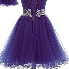 Purple Tulle Beaded And Sequins Short Homecoming..