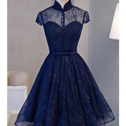 Adorable Navy Blue High Neckline Party Dress ,..