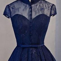 Adorable Navy Blue High Neckline Party Dress ,..