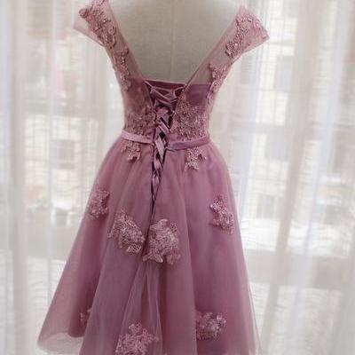 Tulle Round Neckline Short Homecoming Dresses,..