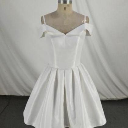White Satin Simple Off Shoulder Formal Dress ,..