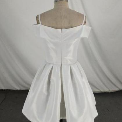White Satin Simple Off Shoulder Formal Dress ,..