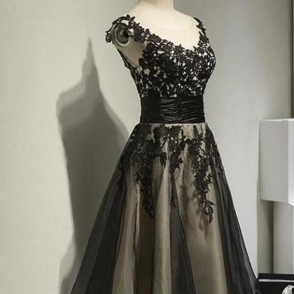 Classical Black Length Party Dress, Black Formal..