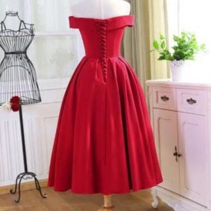 Red Tea Length Vintage Style Wedding Party Dress,..
