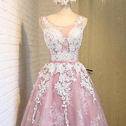 Pink Homecoming Dresses With White Lace,..