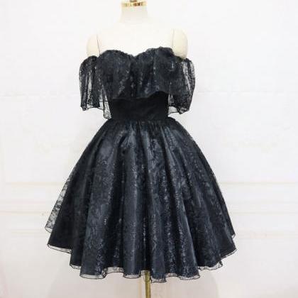 Black Sweetheart Tulle Short Lace Prom Dress, Lace..