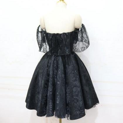 Black Sweetheart Tulle Short Lace Prom Dress, Lace..