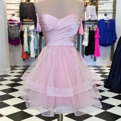Pink Cute Tulle Short Prom Dress, Pink Homecoming..