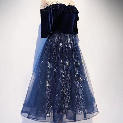 Blue Tulle Lace Short Prom Dress, Blue Evening..