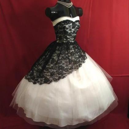 Retro Tea Length Short Ball Gown Dress With Black..