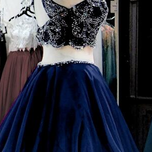 Two Pieces Navy Homecoming Dresses, Luxury..