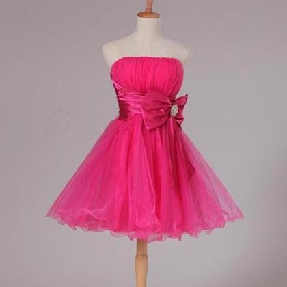 Strapless Pleated Short Homecoming Dress Party Dress With Bow Sash on ...
