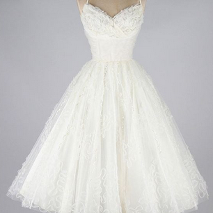 Vintage Prom Dress, White Prom Gowns, Lace..