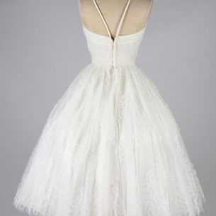 Vintage Prom Dress, White Prom Gowns, Lace..