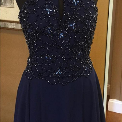 Chiffon Blue V-neck Short Prom Dress Embroidered Homecoming Dress OM213
