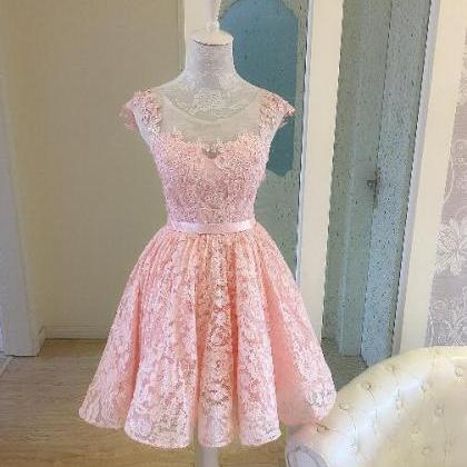 Pink Lace Homecoming Dresses, Short Sweet Dresses,..