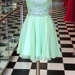 Green Short Prom Dress,short Beading Homecoming..