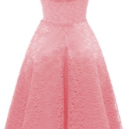 Pink Lace Homecoming Dress, Short Junoir Prom..