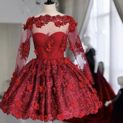 Burgundy Homecoming Dress With Long Sleeves, Prom..