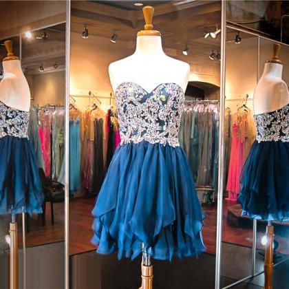 Navy Blue Short Prom Dress,sparkle Backless Prom..