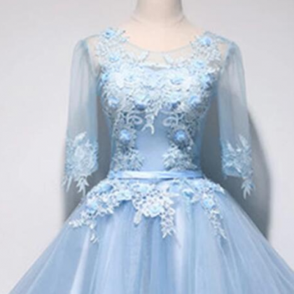 Sexy A Line Blue Tulle Lace Short Prom Party Dress..
