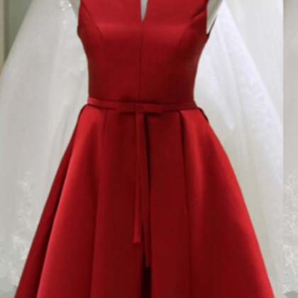 Off Shoulder Red Satin Short Homecoming Dress, A..
