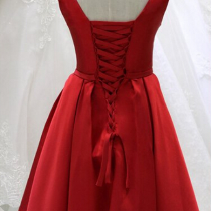 Off Shoulder Red Satin Short Homecoming Dress, A..