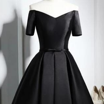 Black Satin Short Homecoming Dress, A Line Prom..