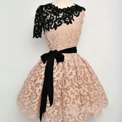 Black And Champagne Lace Prom Dresses, One..