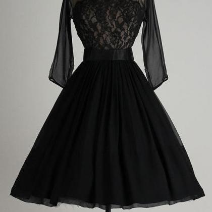 Vintage Prom Dress, Black Prom Dress, Lace..