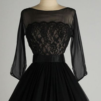 Vintage Prom Dress, Black Prom Dress, Lace..