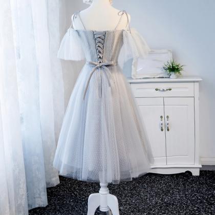 Gray Tulle Short Prom Dress, Homecoming Dress