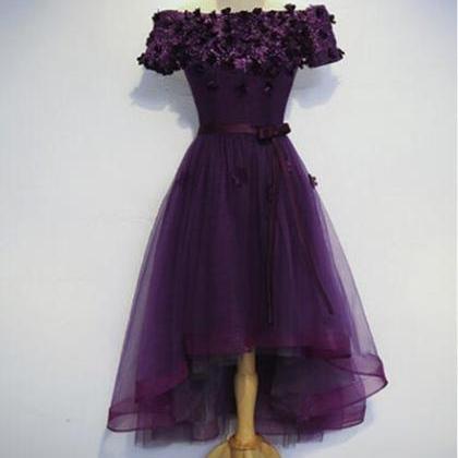 Dark Purple High Low Homecoming Dresses, Cute..
