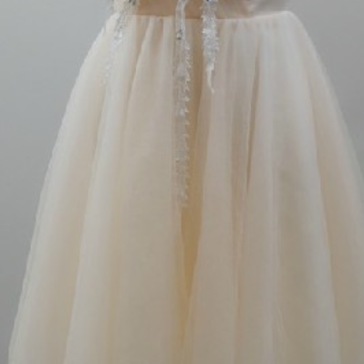 Strapless Champagne Tulle Knee Length Prom..