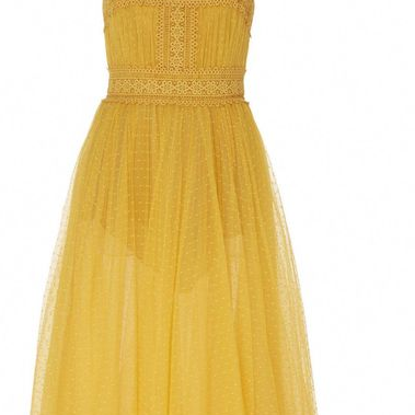 Yellow Lace Wide Sling Homecoming Dresses,charming..