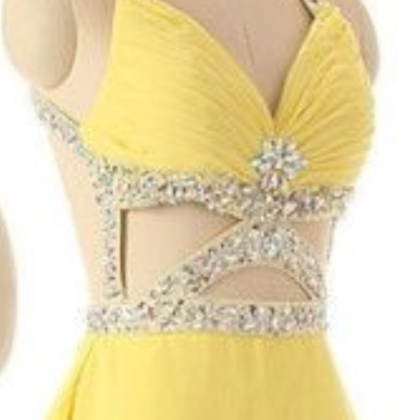 Yellow Cut Out Halterneck Dress With Open Back..