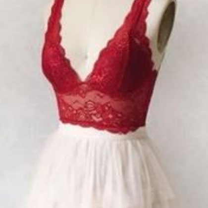 Short Homecoming Dress,red Lace Tulle Prom..