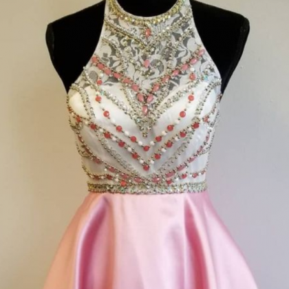 Beaded Short Pink Homecoming Dress,..
