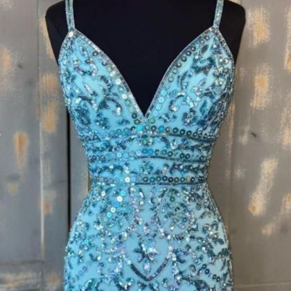 Homecoming Dresses,tight Blue Sequins Homecoming..