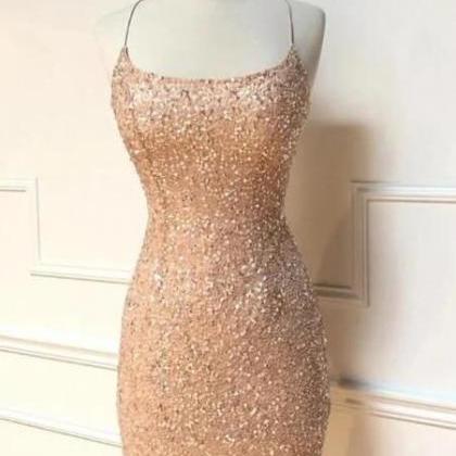 Homecoming Dresses,peach Sequins Homecoming Dress,..