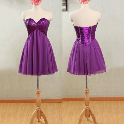 Sweetheart Purple Homecoming Dresses, Sparkly..